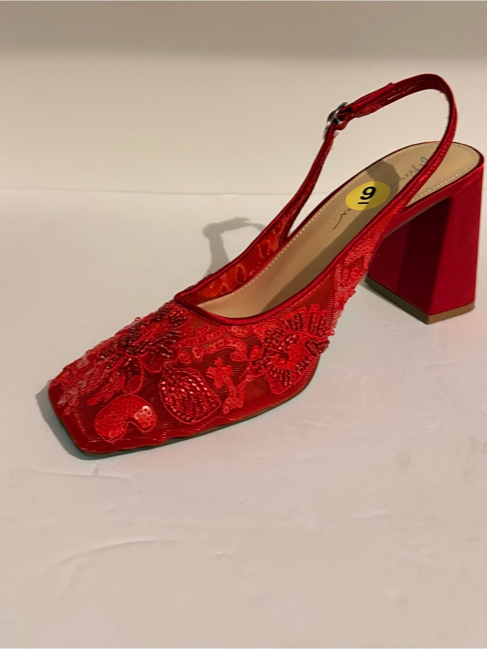 Betsey Johnson Red Embellished Slingback Block Heel